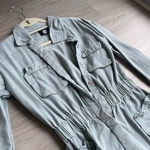 BooHoo blue green utility jumpsuit